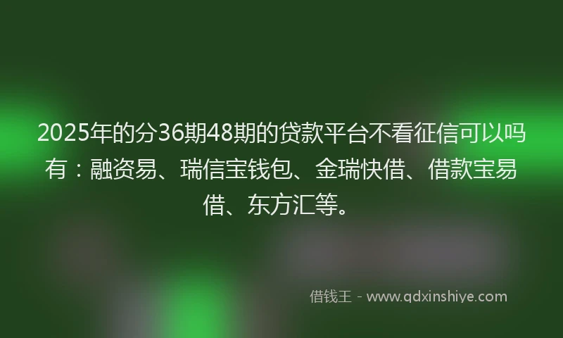2025年的分36期48期的贷款平台不看征信可以吗有：融资易、瑞信宝钱包、金瑞快借、借款宝易借、东方汇等。