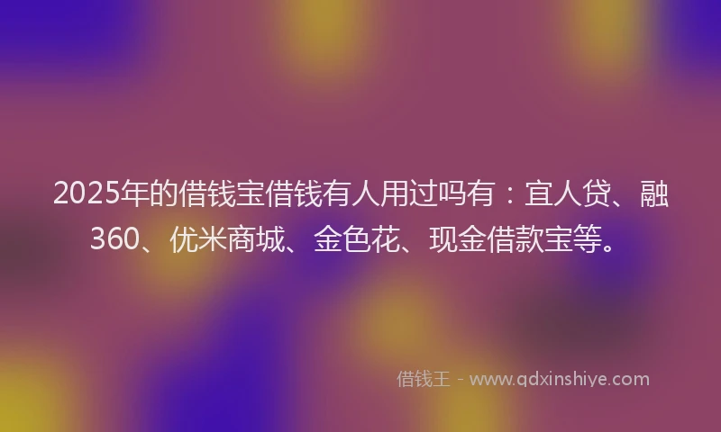 2025年的借钱宝借钱有人用过吗有：宜人贷、融360、优米商城、金色花、现金借款宝等。