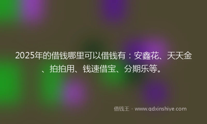 2025年的借钱哪里可以借钱有：安鑫花、天天金、拍拍用、钱速借宝、分期乐等。