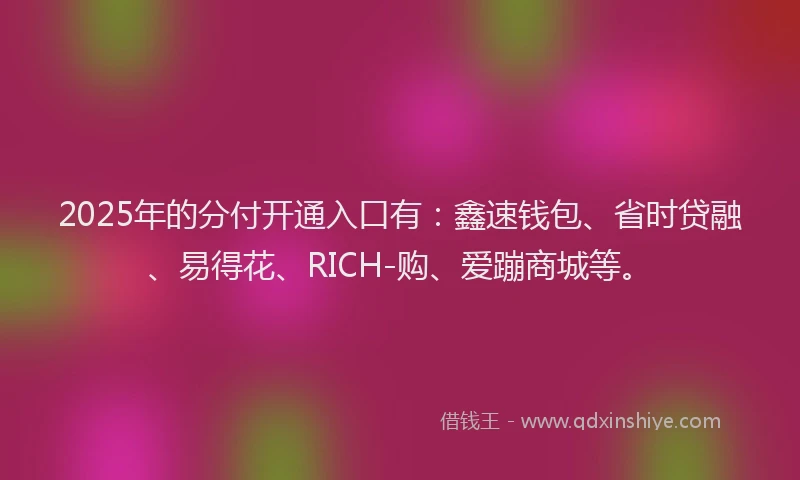 2025年的分付开通入口有：鑫速钱包、省时贷融、易得花、RICH-购、爱蹦商城等。