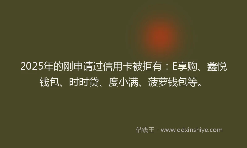 2025年的刚申请过信用卡被拒有：E享购、鑫悦钱包、时时贷、度小满、菠萝钱包等。