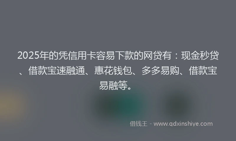 2025年的凭信用卡容易下款的网贷有：现金秒贷、借款宝速融通、惠花钱包、多多易购、借款宝易融等。
