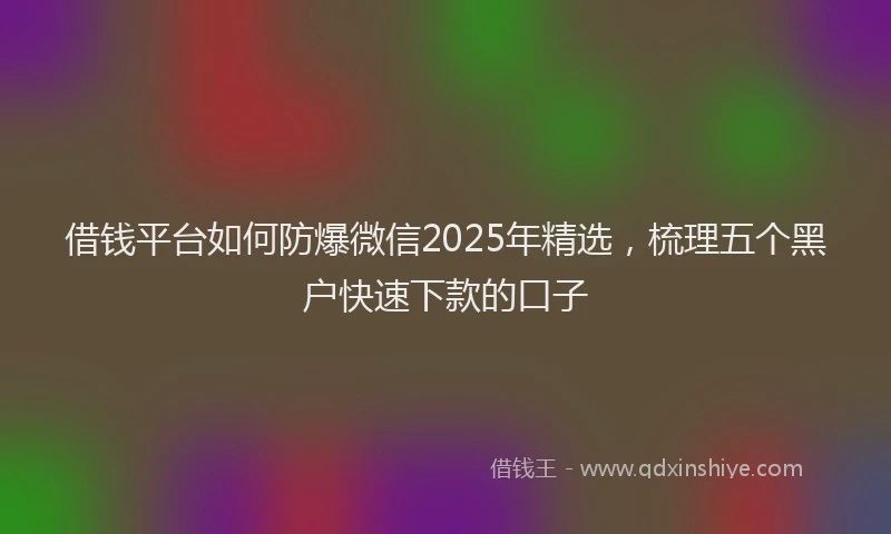 借钱平台如何防爆微信2025年精选，梳理五个黑户快速下款的口子