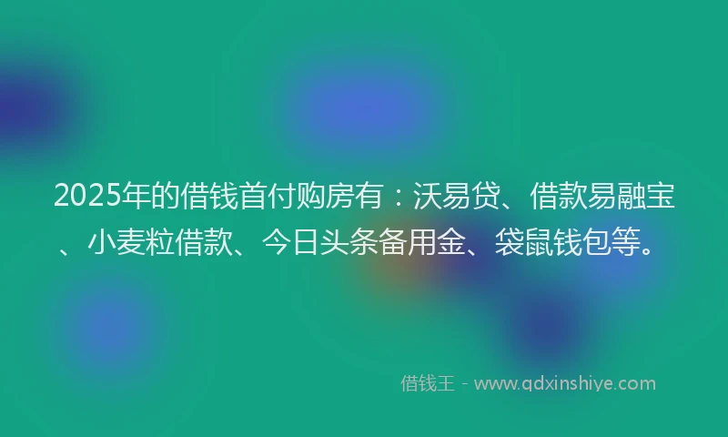 2025年的借钱首付购房有：沃易贷、借款易融宝、小麦粒借款、今日头条备用金、袋鼠钱包等。