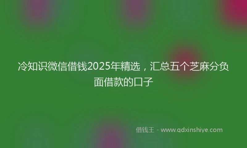 冷知识微信借钱2025年精选，汇总五个芝麻分负面借款的口子