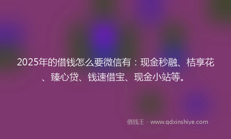 2025年的借钱怎么要微信有：现金秒融、桔享花、臻心贷、钱速借宝、现金小站等。