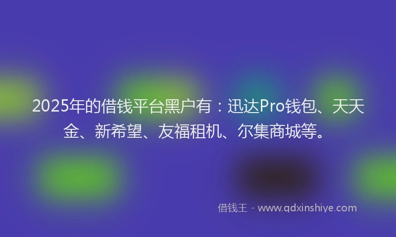 2025年的借钱平台黑户有：迅达Pro钱包、天天金、新希望、友福租机、尔集商城等。