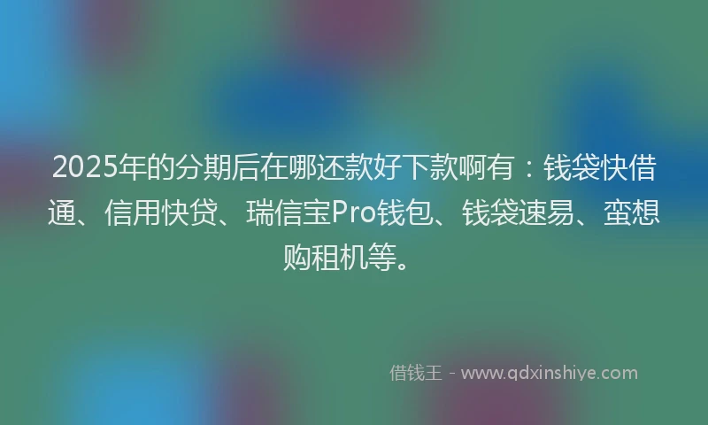 2025年的分期后在哪还款好下款啊有：钱袋快借通、信用快贷、瑞信宝Pro钱包、钱袋速易、蛮想购租机等。