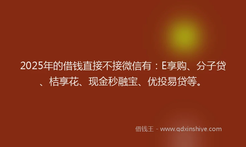 2025年的借钱直接不接微信有：E享购、分子贷、桔享花、现金秒融宝、优投易贷等。