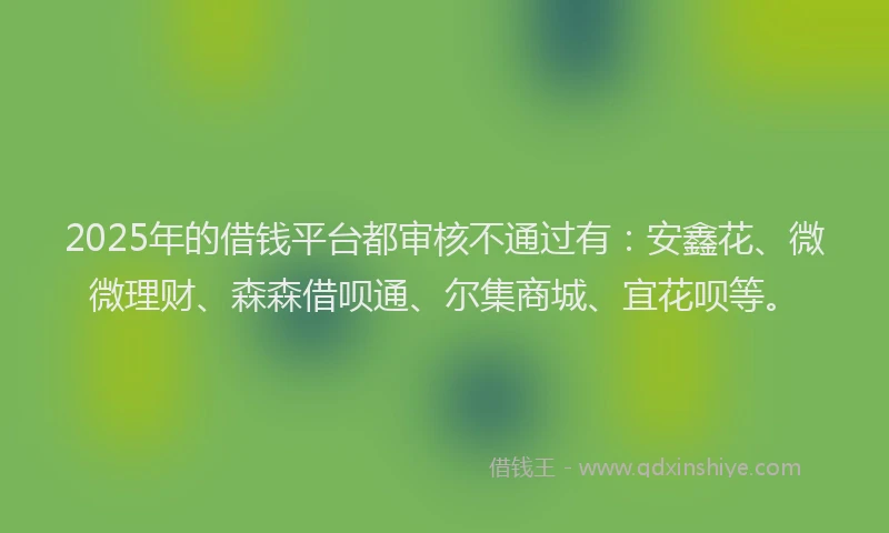 2025年的借钱平台都审核不通过有：安鑫花、微微理财、森森借呗通、尔集商城、宜花呗等。