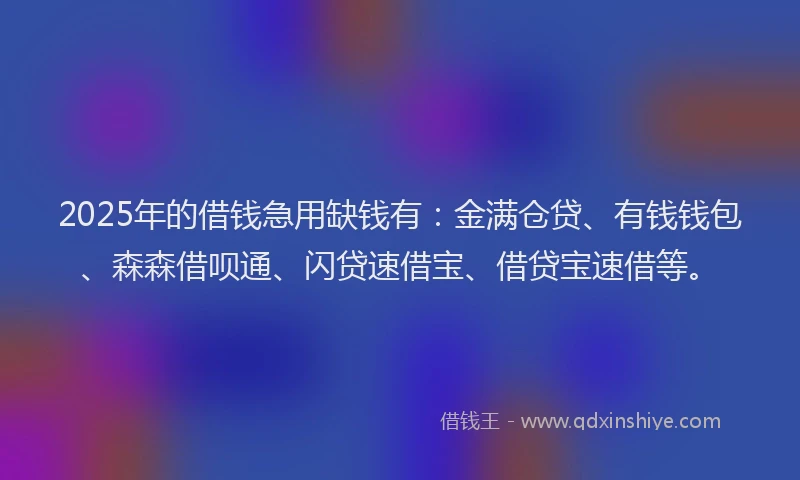 2025年的借钱急用缺钱有：金满仓贷、有钱钱包、森森借呗通、闪贷速借宝、借贷宝速借等。