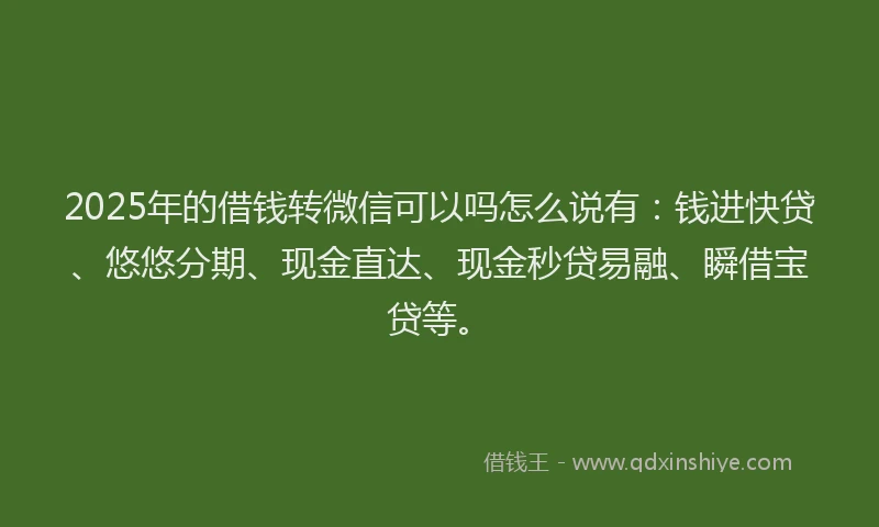 2025年的借钱转微信可以吗怎么说有：钱进快贷、悠悠分期、现金直达、现金秒贷易融、瞬借宝贷等。