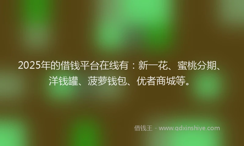 2025年的借钱平台在线有：新一花、蜜桃分期、洋钱罐、菠萝钱包、优者商城等。