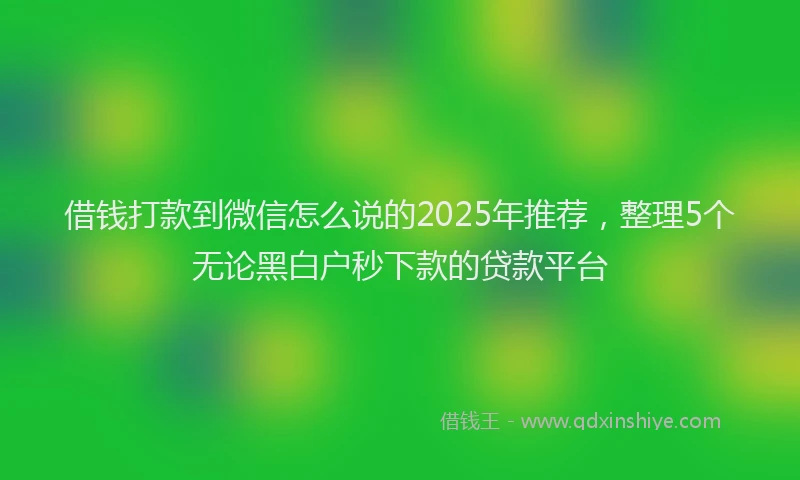 借钱打款到微信怎么说的2025年推荐，整理5个无论黑白户秒下款的贷款平台