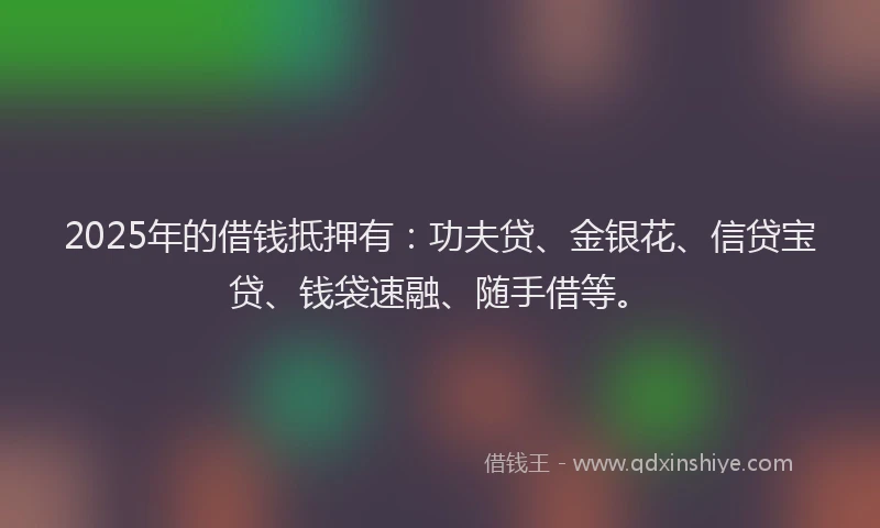 2025年的借钱抵押有：功夫贷、金银花、信贷宝贷、钱袋速融、随手借等。