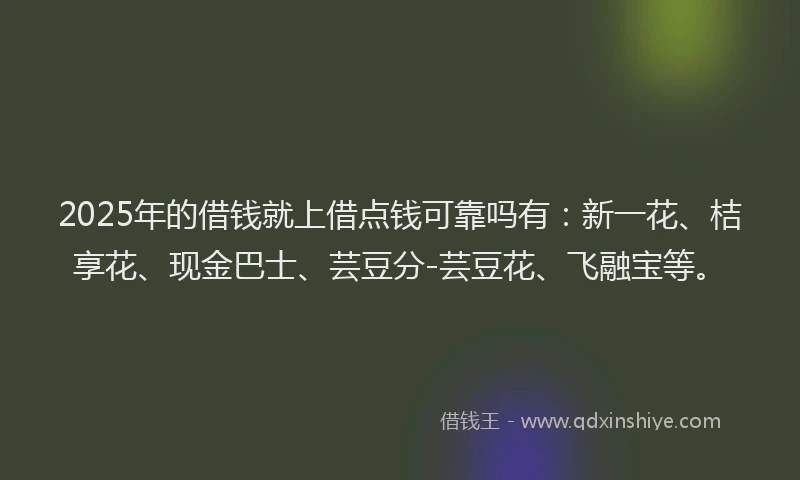 2025年的借钱就上借点钱可靠吗有：新一花、桔享花、现金巴士、芸豆分-芸豆花、飞融宝等。