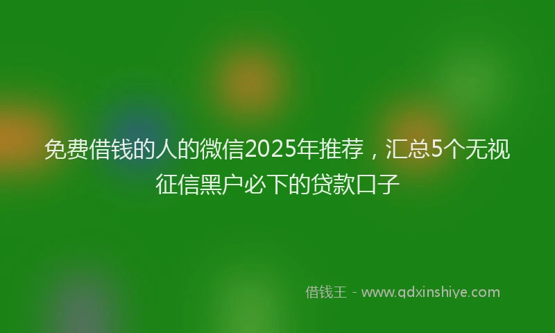 免费借钱的人的微信2025年推荐，汇总5个无视征信黑户必下的贷款口子