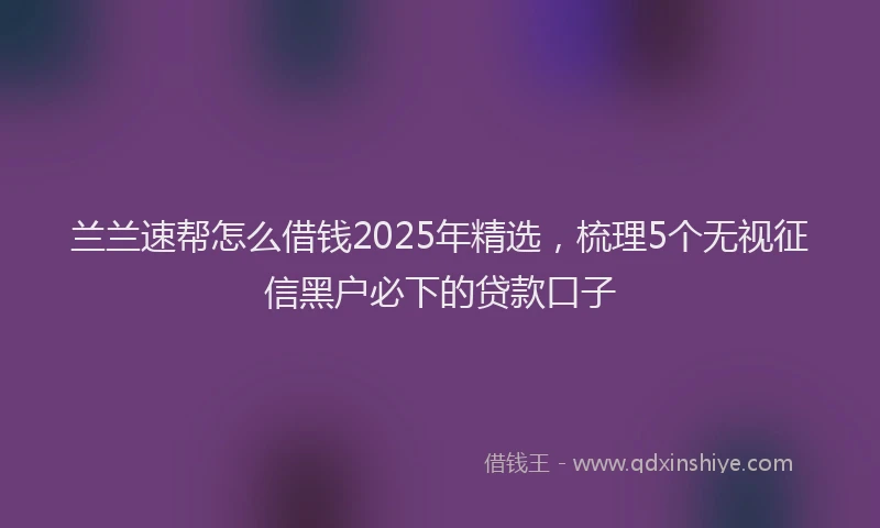兰兰速帮怎么借钱2025年精选，梳理5个无视征信黑户必下的贷款口子