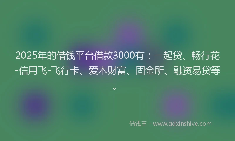 2025年的借钱平台借款3000有：一起贷、畅行花-信用飞-飞行卡、爱木财富、固金所、融资易贷等。
