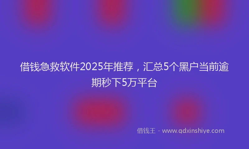 借钱急救软件2025年推荐，汇总5个黑户当前逾期秒下5万平台