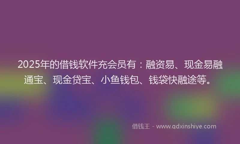 2025年的借钱软件充会员有：融资易、现金易融通宝、现金贷宝、小鱼钱包、钱袋快融途等。