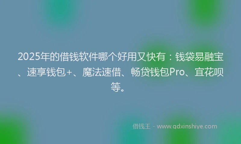 2025年的借钱软件哪个好用又快有：钱袋易融宝、速享钱包+、魔法速借、畅贷钱包Pro、宜花呗等。
