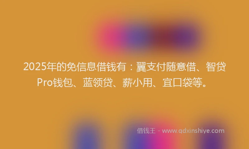 2025年的免信息借钱有：翼支付随意借、智贷Pro钱包、蓝领贷、薪小用、宜口袋等。