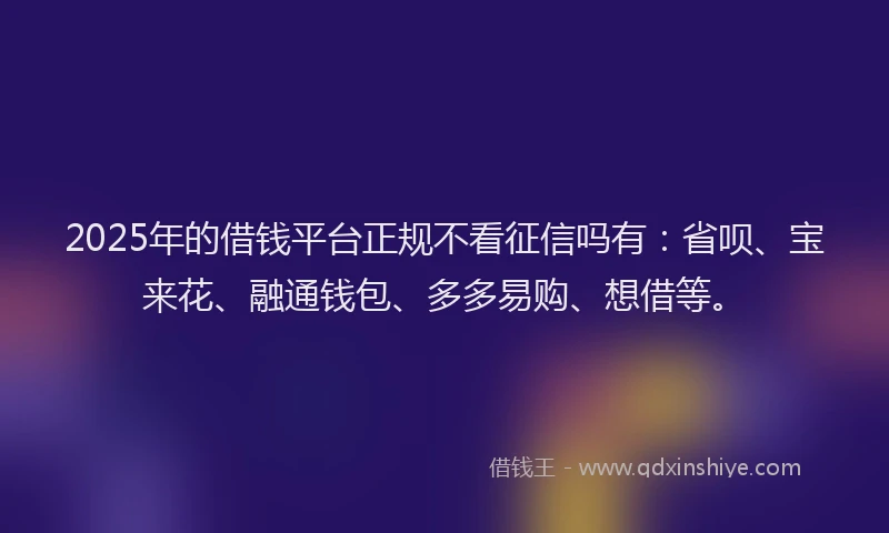 2025年的借钱平台正规不看征信吗有：省呗、宝来花、融通钱包、多多易购、想借等。