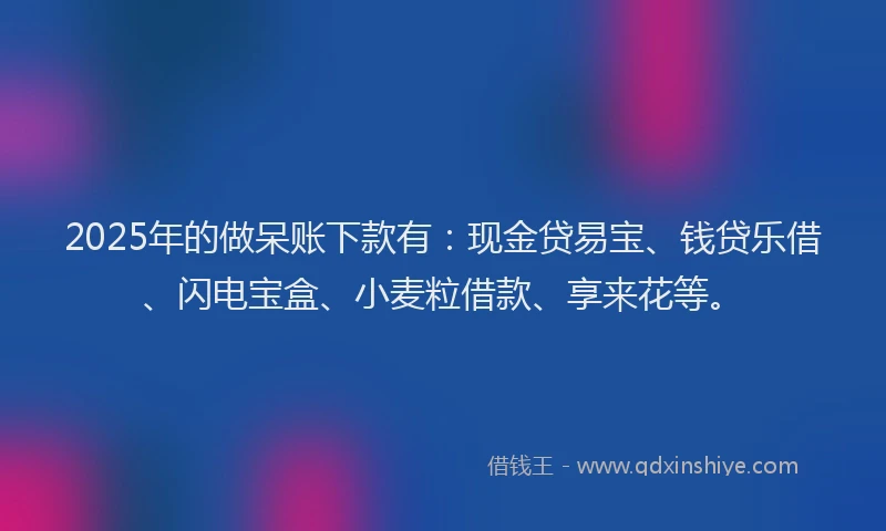 2025年的做呆账下款有：现金贷易宝、钱贷乐借、闪电宝盒、小麦粒借款、享来花等。