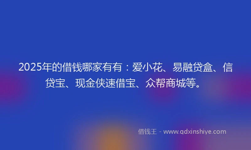 2025年的借钱哪家有有：爱小花、易融贷盒、信贷宝、现金侠速借宝、众帮商城等。