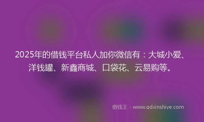 2025年的借钱平台私人加你微信有：大城小爱、洋钱罐、新鑫商城、口袋花、云易购等。