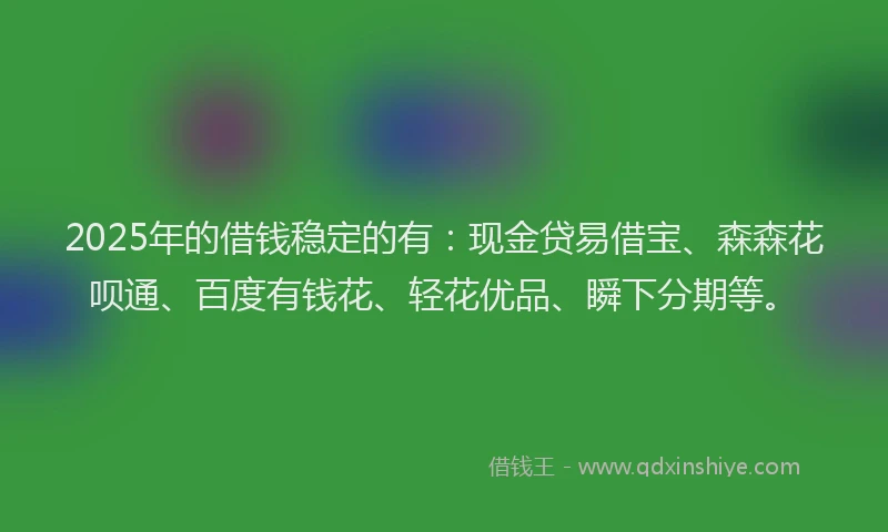 2025年的借钱稳定的有：现金贷易借宝、森森花呗通、百度有钱花、轻花优品、瞬下分期等。