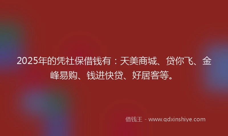 2025年的凭社保借钱有：天美商城、贷你飞、金峰易购、钱进快贷、好居客等。