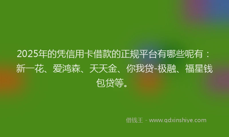 2025年的凭信用卡借款的正规平台有哪些呢有：新一花、爱鸿森、天天金、你我贷-极融、福星钱包贷等。