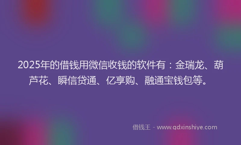 2025年的借钱用微信收钱的软件有：金瑞龙、葫芦花、瞬信贷通、亿享购、融通宝钱包等。