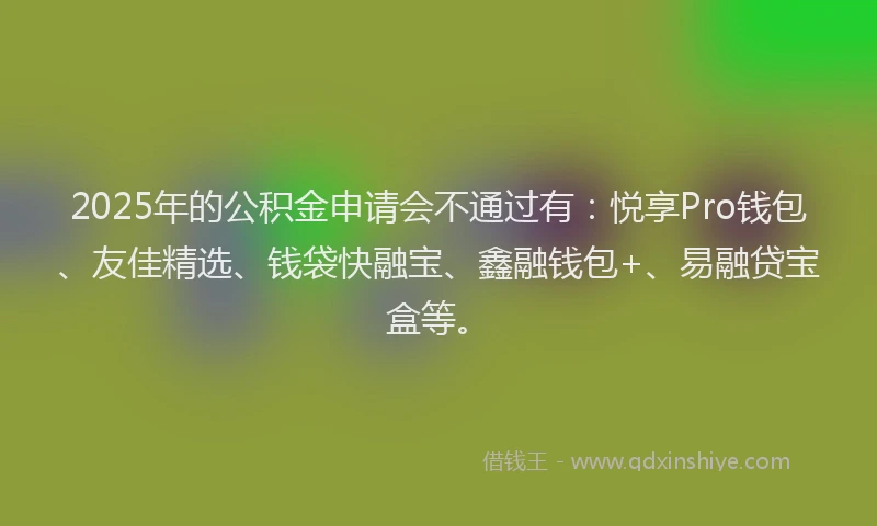 2025年的公积金申请会不通过有：悦享Pro钱包、友佳精选、钱袋快融宝、鑫融钱包+、易融贷宝盒等。