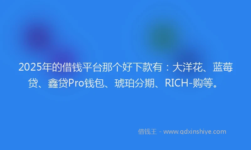 2025年的借钱平台那个好下款有：大洋花、蓝莓贷、鑫贷Pro钱包、琥珀分期、RICH-购等。