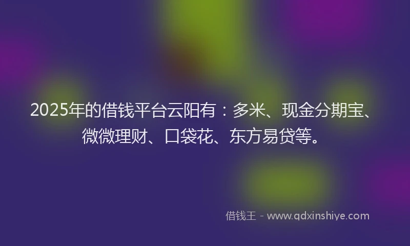 2025年的借钱平台云阳有：多米、现金分期宝、微微理财、口袋花、东方易贷等。