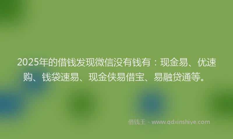 2025年的借钱发现微信没有钱有：现金易、优速购、钱袋速易、现金侠易借宝、易融贷通等。
