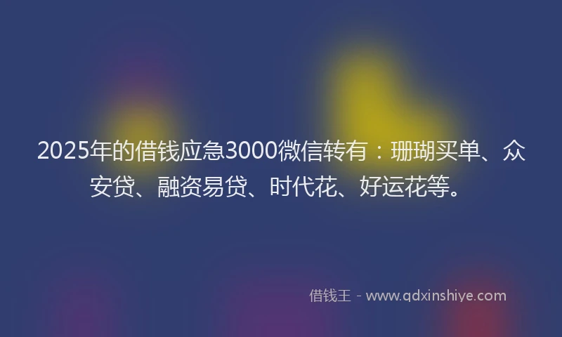 2025年的借钱应急3000微信转有：珊瑚买单、众安贷、融资易贷、时代花、好运花等。