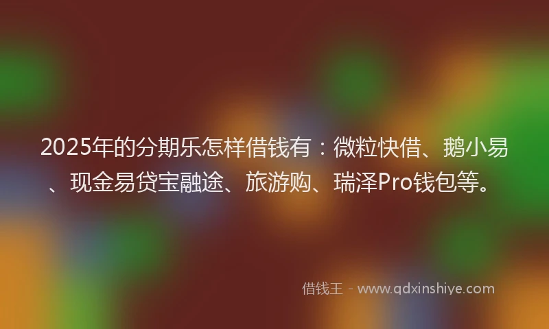 2025年的分期乐怎样借钱有：微粒快借、鹅小易、现金易贷宝融途、旅游购、瑞泽Pro钱包等。