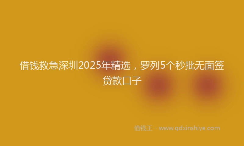 借钱救急深圳2025年精选，罗列5个秒批无面签贷款口子
