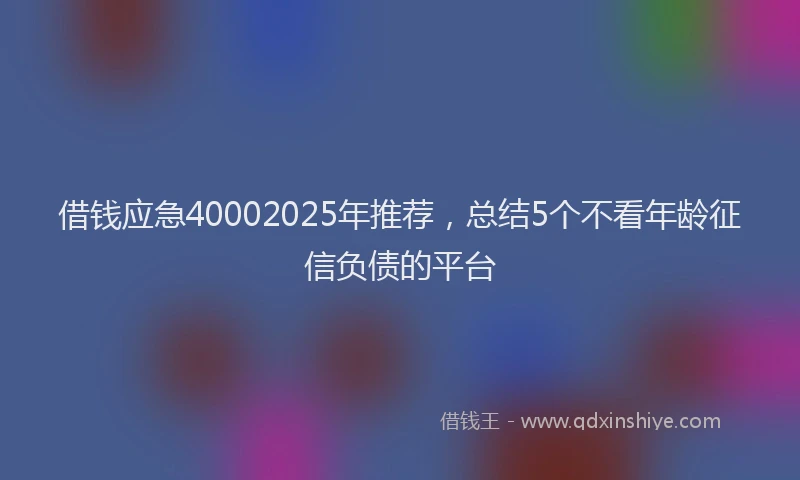 借钱应急40002025年推荐，总结5个不看年龄征信负债的平台