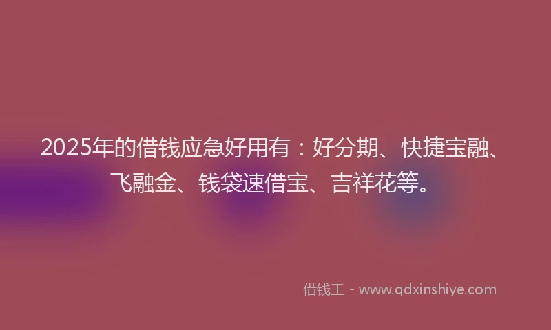 2025年的借钱应急好用有：好分期、快捷宝融、飞融金、钱袋速借宝、吉祥花等。