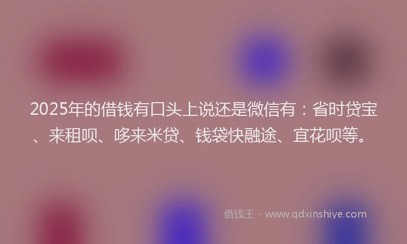 2025年的借钱有口头上说还是微信有：省时贷宝、来租呗、哆来米贷、钱袋快融途、宜花呗等。