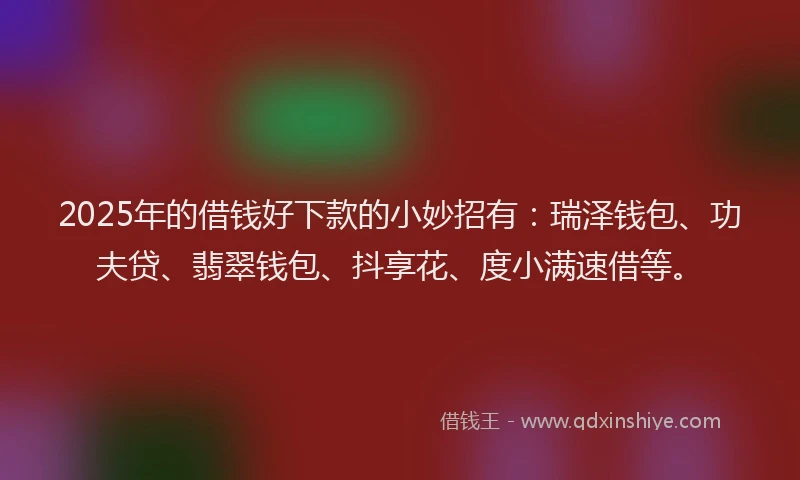 2025年的借钱好下款的小妙招有：瑞泽钱包、功夫贷、翡翠钱包、抖享花、度小满速借等。