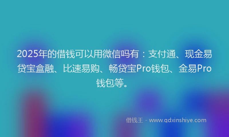 2025年的借钱可以用微信吗有：支付通、现金易贷宝盒融、比速易购、畅贷宝Pro钱包、金易Pro钱包等。