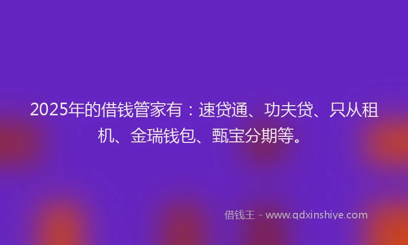 2025年的借钱管家有：速贷通、功夫贷、只从租机、金瑞钱包、甄宝分期等。