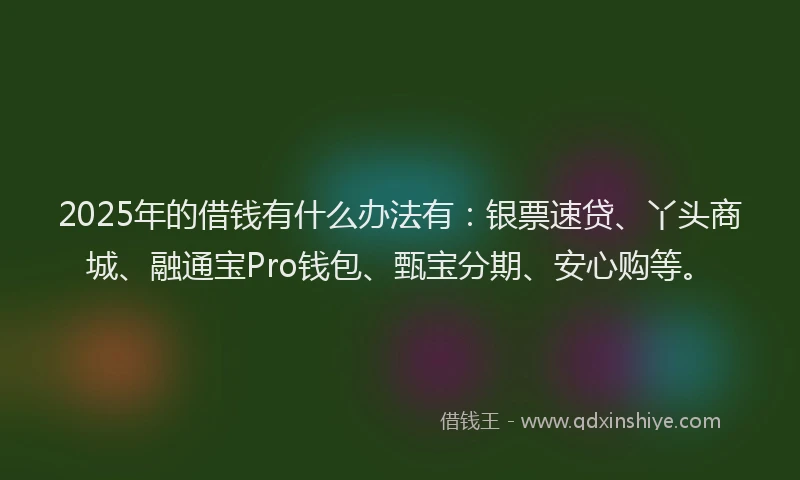 2025年的借钱有什么办法有：银票速贷、丫头商城、融通宝Pro钱包、甄宝分期、安心购等。