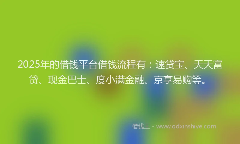 2025年的借钱平台借钱流程有：速贷宝、天天富贷、现金巴士、度小满金融、京享易购等。